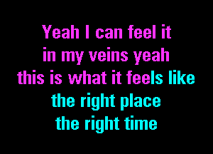 Yeah I can feel it
in my veins yeah

this is what it feels like
the right place
the right time