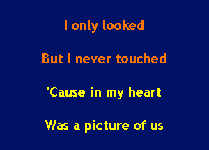 I only looked

But I never touched

'Cause in my heart

Was a picture of us