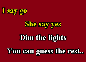 I say go

She say yes

Dim the lights

You can guess the rest.