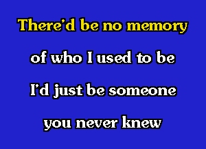 There'd be no memory
of who I used to be
I'd just be someone

you never knew
