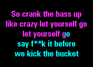 So crank the bass up
like crazy let yourself go
let yourself go
say femk it before
we kick the bucket