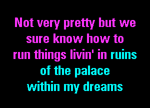 Not very pretty but we
sure know how to
run things livin' in ruins
of the palace
within my dreams