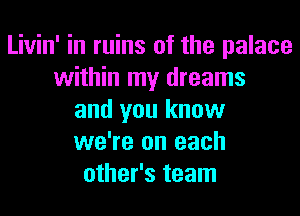 Livin' in ruins of the palace
within my dreams
and you know
we're on each
other's team