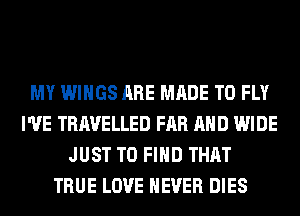 MY WINGS ARE MADE TO FLY
I'VE TRAVELLED FAR AND WIDE
JUST TO FIND THAT
TRUE LOVE NEVER DIES