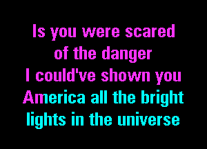 ls you were scared
of the danger
I could've shown you
America all the bright
lights in the universe