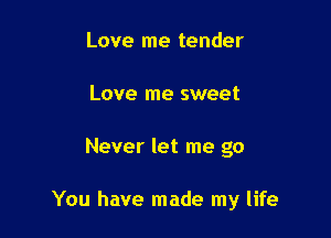 Love me tender
Love me sweet

Never let me go

You have made my life