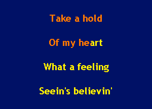 Take a hold

Of my heart

What a feeling

Seein's believin'