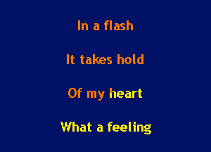 In a flash
It takes hold

Of my heart

What a feeling
