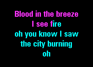 Blood in the breeze
I see fire

oh you know I saw
the city burning
oh