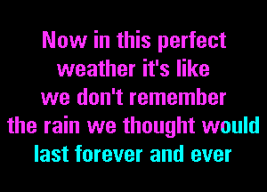 Now in this perfect
weather it's like
we don't remember
the rain we thought would
last forever and ever