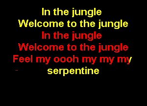 In the jungle
Welcome to the jungle
In the jungle
Welcome to the jungle

Feel my oooh my my my
serpentine