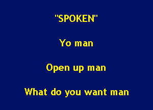 SPOKEN
Yo man

Open up man

What do you want man