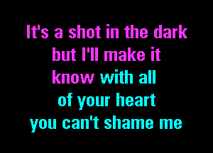 It's a shot in the dark
but I'll make it

know with all
of your heart
you can't shame me