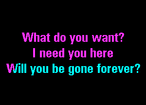 What do you want?

I need you here
Will you be gone forever?