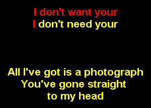 I don't want your
I don't need your

All I've got is a photograph
You've gone straight
to my head