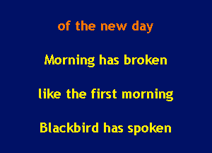 of the new day

Morning has broken

like the first morning

Blackbird has spoken