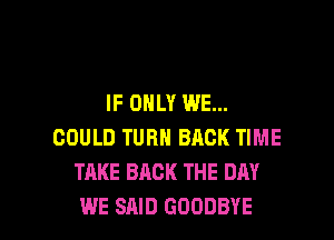 IF ONLY WE...

COULD TURN BACK TIME
TAKE BACK THE DAY
WE SAID GOODBYE