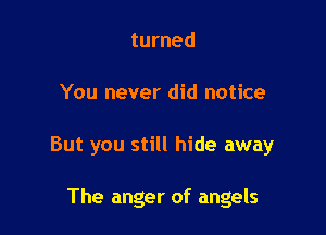 turned

You never did notice

But you still hide away

The anger of angels
