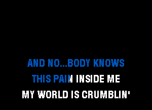 AND N0...BODY KNOWS
THIS PAIN INSIDE ME
MY WORLD IS CRUMBLIH'