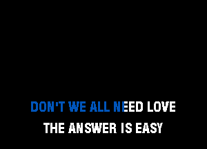 DON'T WE ALL NEED LOVE
THE ANSWER IS EASY