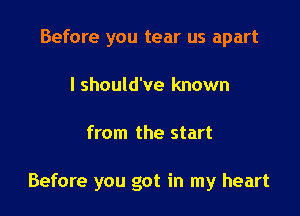 Before you tear us apart
I should've known

from the start

Before you got in my heart