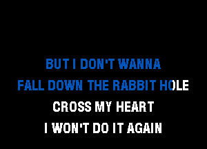 BUT I DON'T WANNA
FALL DOWN THE RABBIT HOLE
CROSS MY HEART
I WON'T DO IT AGAIN