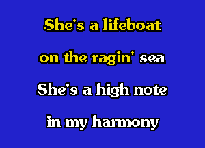 She's a lifeboat

on the ragin' sea

She's a high note

in my harmony
