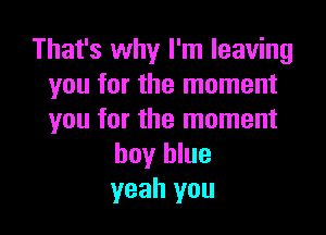 That's why I'm leaving
you for the moment

you for the moment
boy blue
yeah you