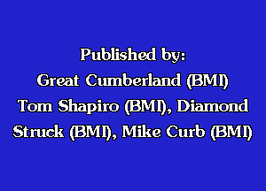 Published hm
Great Cumberland (BMI)
Tom Shapiro (BMI), Diamond
Struck (BMI), Mike Curb (BMI)
