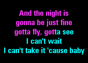 And the night is
gonna be iust fine
gotta fly, gotta see

I can't wait
I can't take it 'cause baby