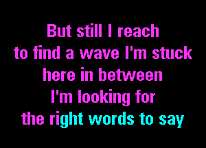 But still I reach
to find a wave I'm stuck
here in between
I'm looking for
the right words to say