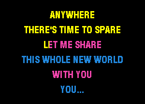 RNYWHERE
THERE'S TIME TO SPARE
LET ME SHARE
THIS WHOLE NEW WORLD
WITH YOU
YOU...