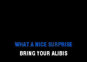 WHAT A NICE SURPRISE
BRING YOUR ALIBIS