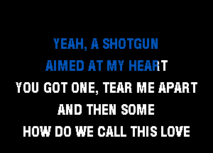 YEAH, A SHOTGUH
AIMED AT MY HEART
YOU GOT ONE, TEAR ME APART
AND THEN SOME
HOW DO WE CALL THIS LOVE