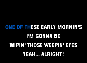 ONE OF THESE EARLY MORHIH'S
I'M GONNA BE
WIPIH' THOSE WEEPIH' EYES
YEAH... ALRIGHT!