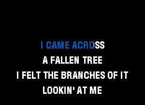 l CAME ACROSS

A FALLEN TREE
I FELT THE BRANCHES OF IT
LOOKIH' AT ME
