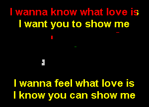 I wanna know what love is
I want you to show me

I wanna feel what love is
I know you can show me