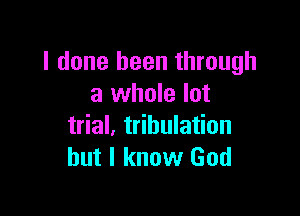 I done been through
a whole lot

trial, tribulation
but I know God