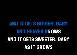 AND IT GETS BIGGER, BABY
AND HEAVEN KN 0W8
AND IT GETS SWEETER, BABY
AS IT GROWS