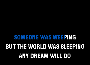 SOMEONE WAS WEEPIHG
BUT THE WORLD WAS SLEEPING
ANY DREAM WILL DO