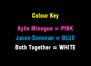 Colour Key

Kylie Minogue PINK

Jason Donovan z BLUE
Both Together . WHITE