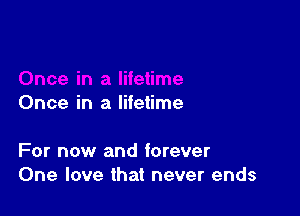 Once in a lifetime

For now and forever
One love that never ends