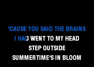 'CAUSE YOU SAID THE BRAINS
I HAD WENT TO MY HEAD
STEP OUTSIDE
SUMMERTIME'S IH BLOOM