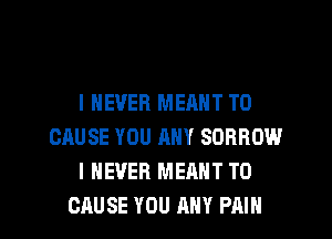 I NEVER MEANT T0
CAUSE YOU ANY SORROW
I NEVER MEANT T0

CAUSE YOU ANY PAIN l