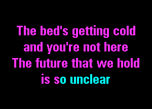 The hed's getting cold
and you're not here

The future that we hold
is so unclear