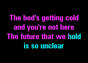 The hed's getting cold
and you're not here

The future that we hold
is so unclear