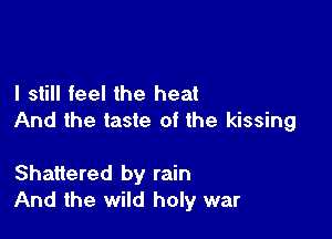 I still feel the heat

And the taste of the kissing

Shattered by rain
And the wild holy war