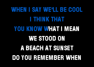 WHEN I SAY WE'LL BE COOL
I THINK THAT
YOU KNOW WHATI MEAN
WE STOOD ON
A BEACH AT SUNSET
DO YOU REMEMBER WHEN