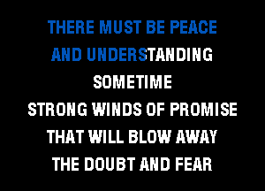 THERE MUST BE PEACE
AND UNDERSTANDING
SOMETIME
STRONG WINDS 0F PROMISE
THAT WILL BLOW AWAY
THE DOUBT AND FEAR