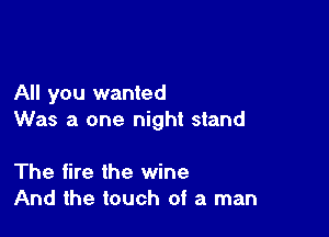 All you wanted

Was a one night stand

The fire the wine
And the touch of a man